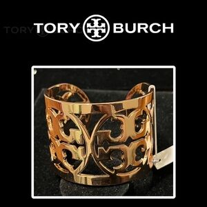 NWT TORY BURCH ROSE GOLD SIGNATURE DOUBLE-T LOGO WIDE-BAND CUFF BRACELET